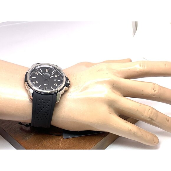 Citizen Men's Watch AW1150-07E Eco Drive Black Dial Date Rubber Band 44mm - Picture 4 of 14